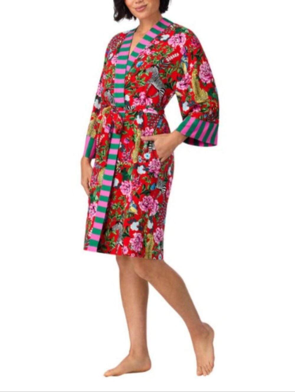 New Room Service Robe Zebras Leopards Size Small Red NWT